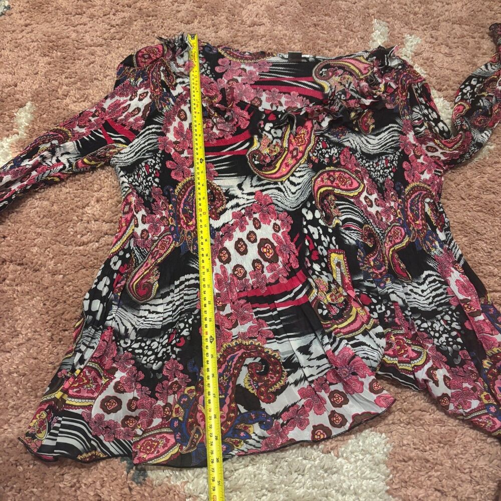 Vintage Alberto Makali Sz 1X Crinkled Stretch Art-to-Wear Funky V-Neck Sheer Top - Picture 7 of 7